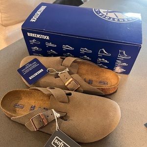 Birkenstock Bostons Suede Leather in Taupe (EU 40)